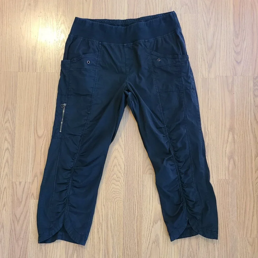 CORE WEARABLES XCVI IRIS cropped ruched black stretch cotton pants sz L - Picture 2 of 7